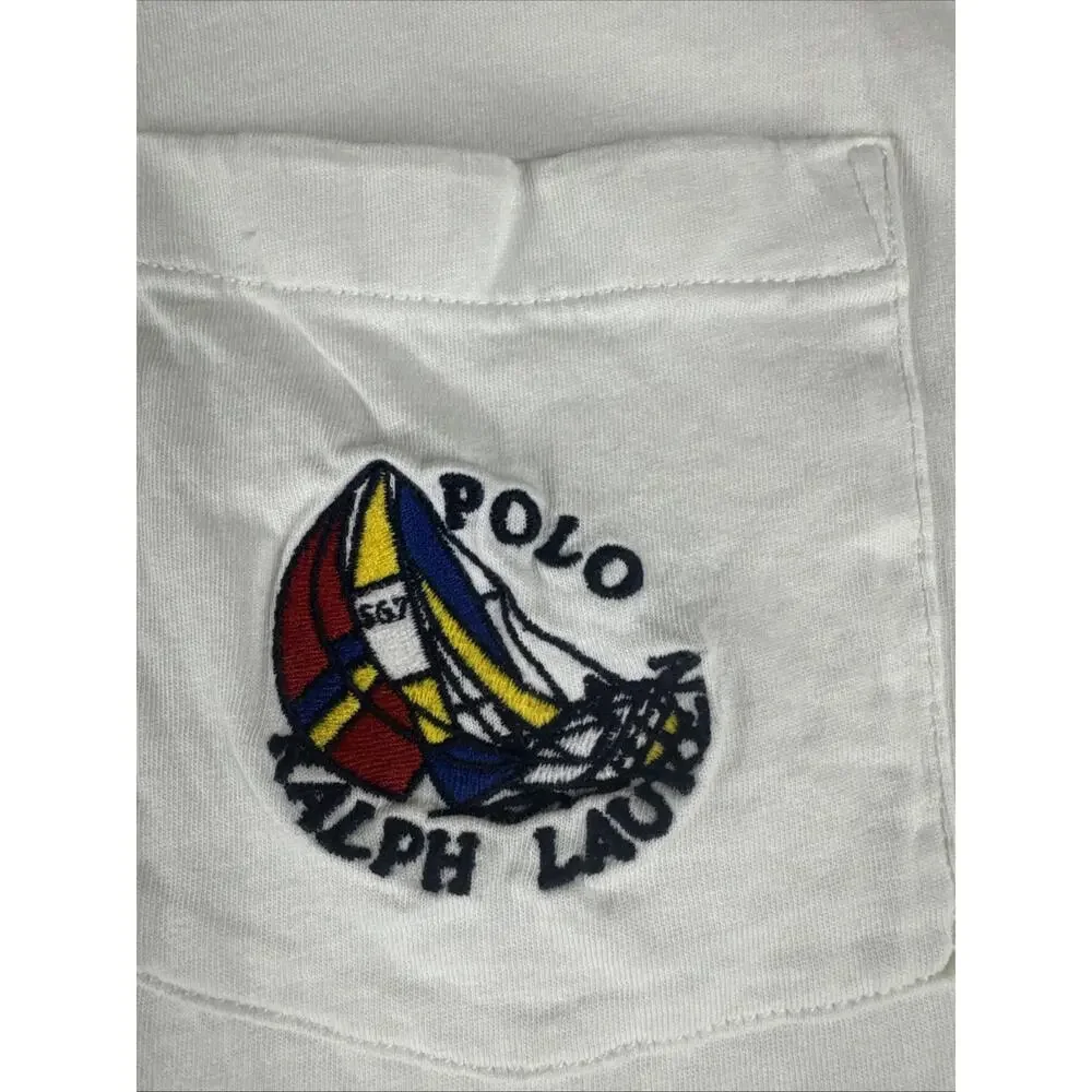 polo ralph lauren Men’s XXL White Patch Logo Short Sleeve Rugby Polo Vintage Y2K
